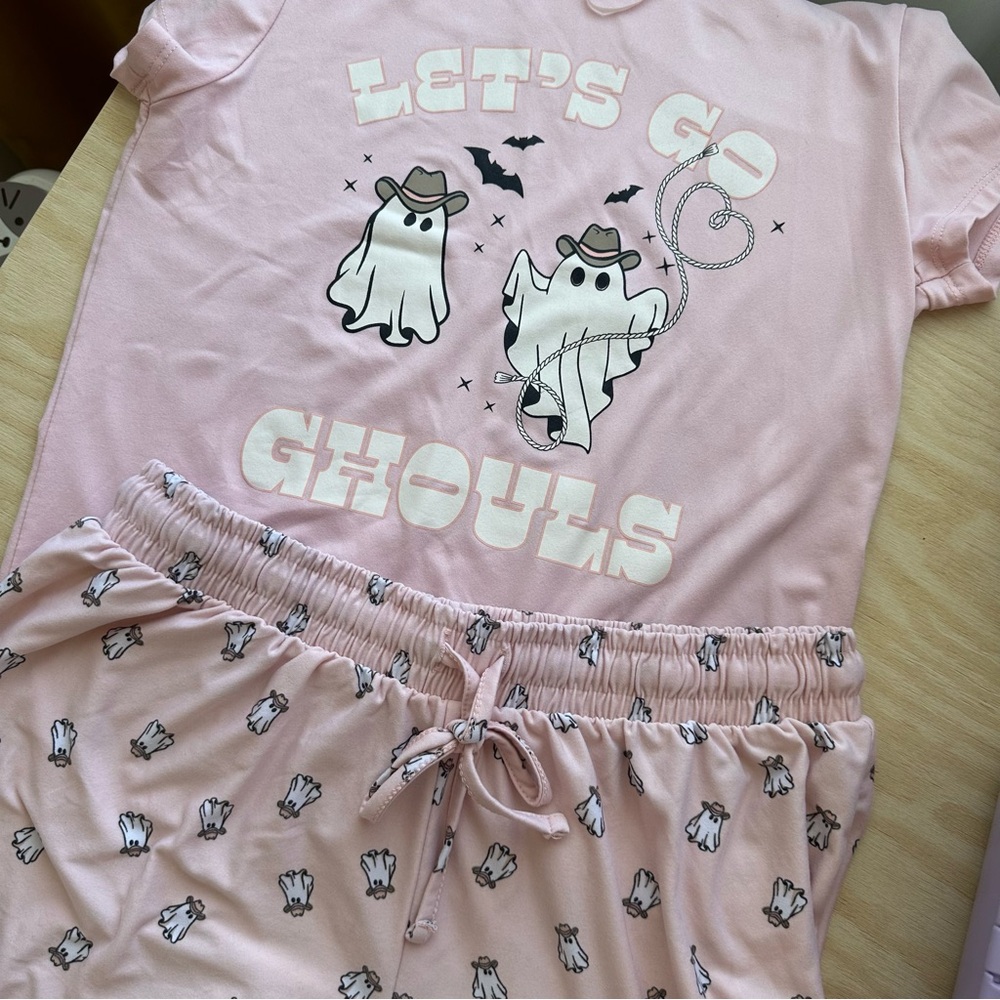 Playful Pink Ghost Print Pajama Set